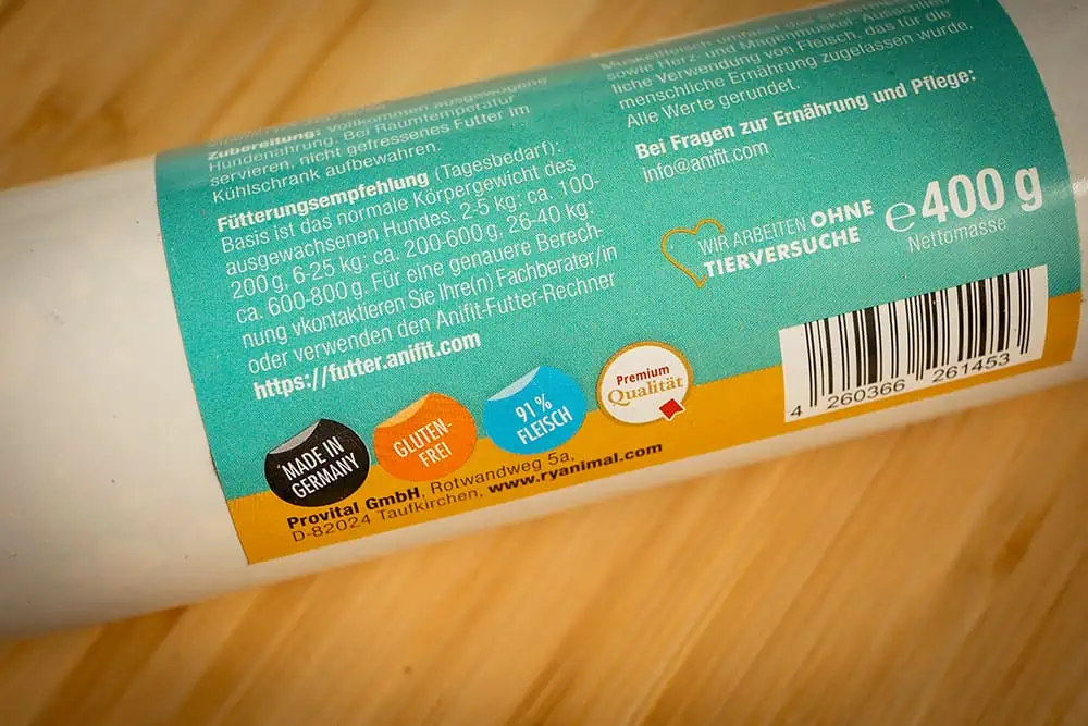 Fütterungsempfehlung RyDog Gourmetwurst