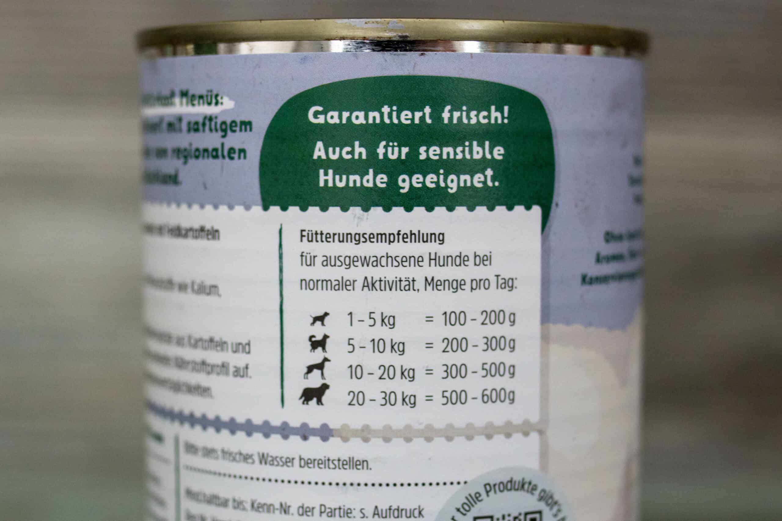 Futtermenge Knuffelwuff Hundefutter