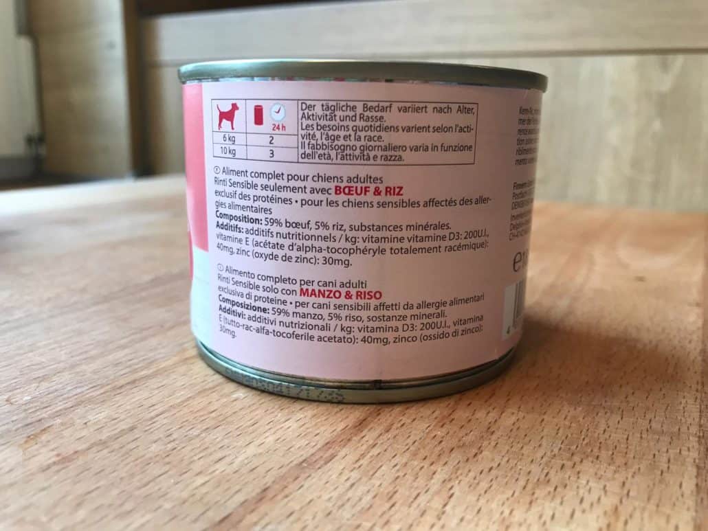 Rinti Hundefutter Deklaration