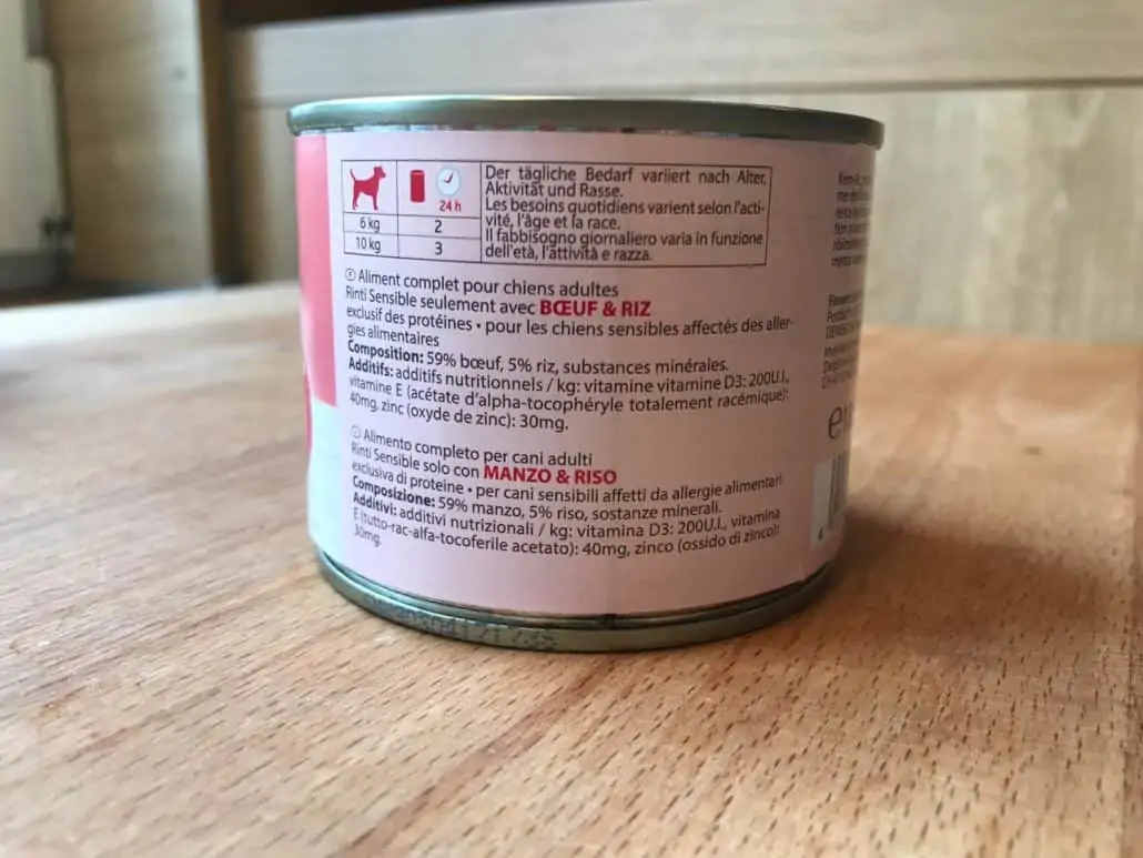 Rinti Hundefutter Deklaration